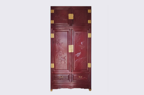 新会高端中式家居装修深红色纯实木衣柜